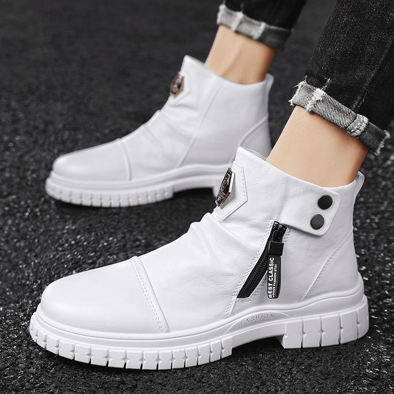 Fashion PU Leather Men Chelsea Boots White Vintage Boots for Men Casual Comfort Male Business Shoes Motorcycle Sports Man Shoes