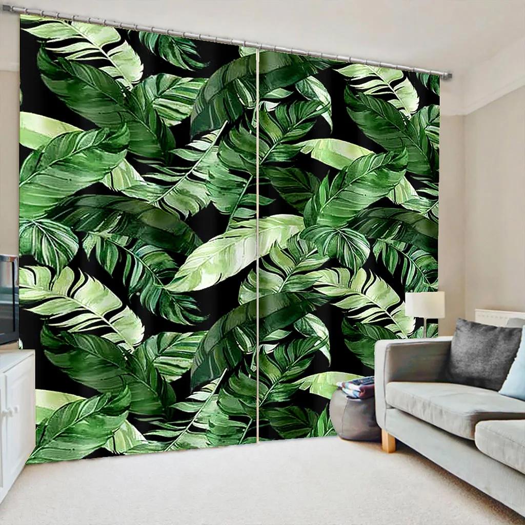 2 stuks Tropische Plant Cactus Gordijnen Bladerpatroon Botanisch Bedrukt Gordijnroedezak Raambekleding Voor Woonkamer Keuken