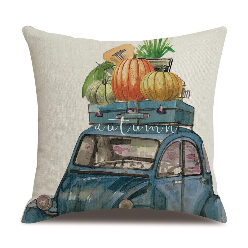 Thanksgiving Linen Pillowcase Autumn Pumpkin Print Pillow Cushion Cover