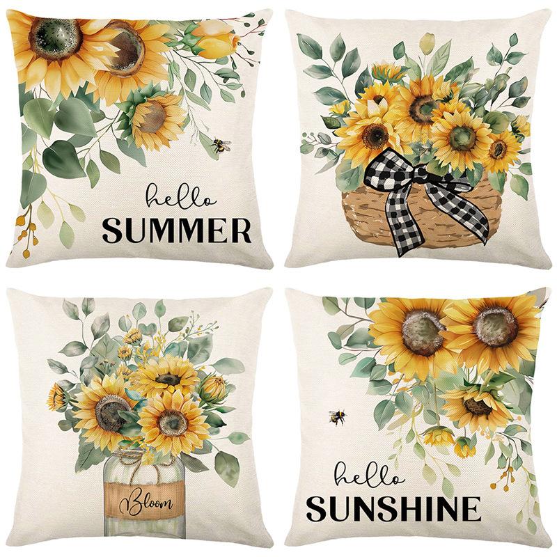 Sunflower Pillow Cover Floral Living Room Sofa Cushion Cover Car Pillow Without Pillow Core Linen Material Nordic Style