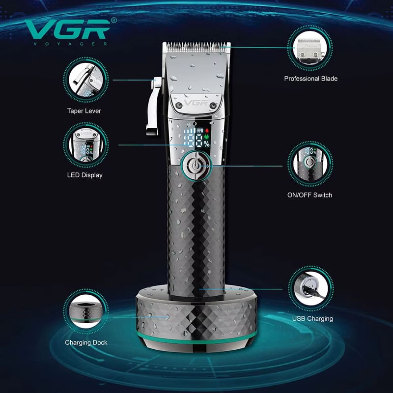 2026 VGR V-682 Macchina Tagliacapelli Professionale Impermeabile IPX7 Senza Fili Trimmer Capelli Rasoio da Uomo Intagliato per Casa Sicuro e Delicato sulla Pelle