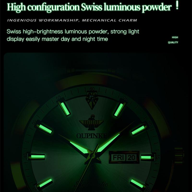 OUPINKE Montre Homme Double Calendrier Montre Mécanique Automatique Montre Diamant Haut De Gamme Étanche