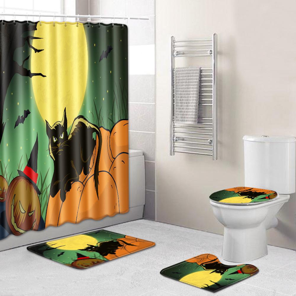 Halloween Bathroom Four-Piece Combination Set Bedroom Non-Slip Carpet Floor Mat Door Mat