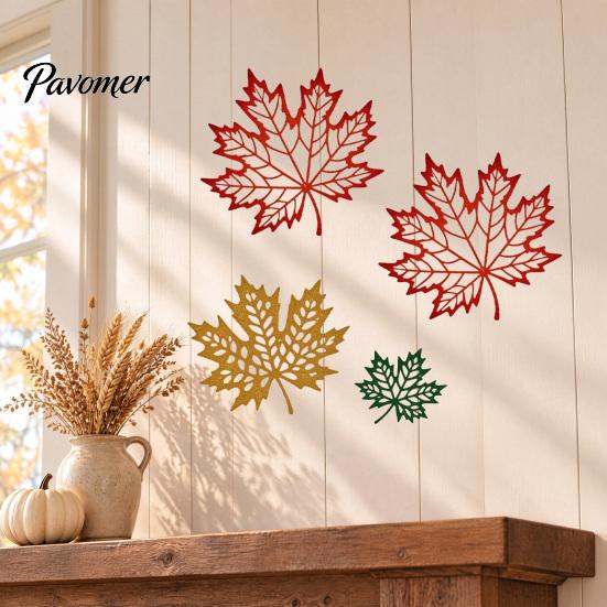 Artistic Iron Maple Leaves 6Pcs Hollow Leaf Wall Decorations, Metal Autumn Art Sculptures, Distressed Hanging Fall Garden Fence Ornaments for