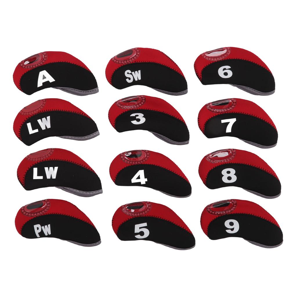 12 Pcs Golf Iron Head Cover Set Club Headcover Set with Numbers Red Fits Most Clubs