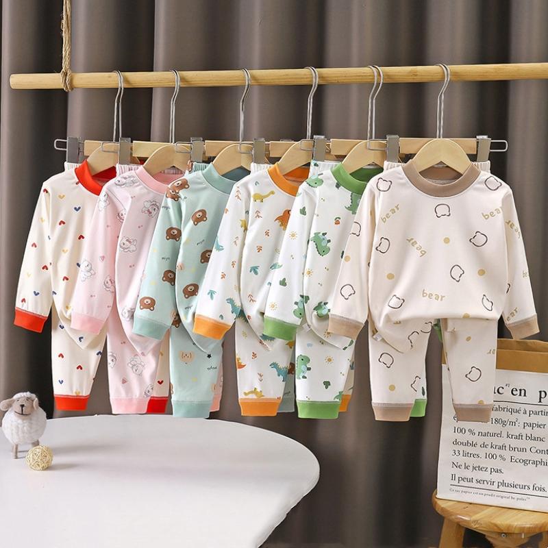 2-teiliges/Set Kinder Herbst Warme Schlafanzugsets Baby Jungen Mädchen Niedlich Cartoon Langarm T-Shirt Tops + Hosen Kleinkind Freizeit Nachtwäsche Unterwäsche
