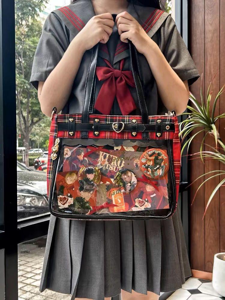 

Hot Girls Subculture Punk Gothic Ita Bag Women Transparent Large Capacity Shoulder Bags Handbag Ladies Harajuku Bag Aesthetic 31x25x7cm красный