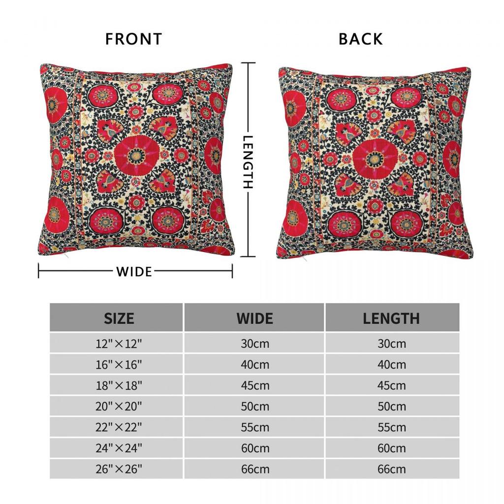 Shakhrisyabz Suzani Uzbek Embroidery Square Pillowcase Polyester Linen Velvet Pattern Zip Decor Room Cushion Case