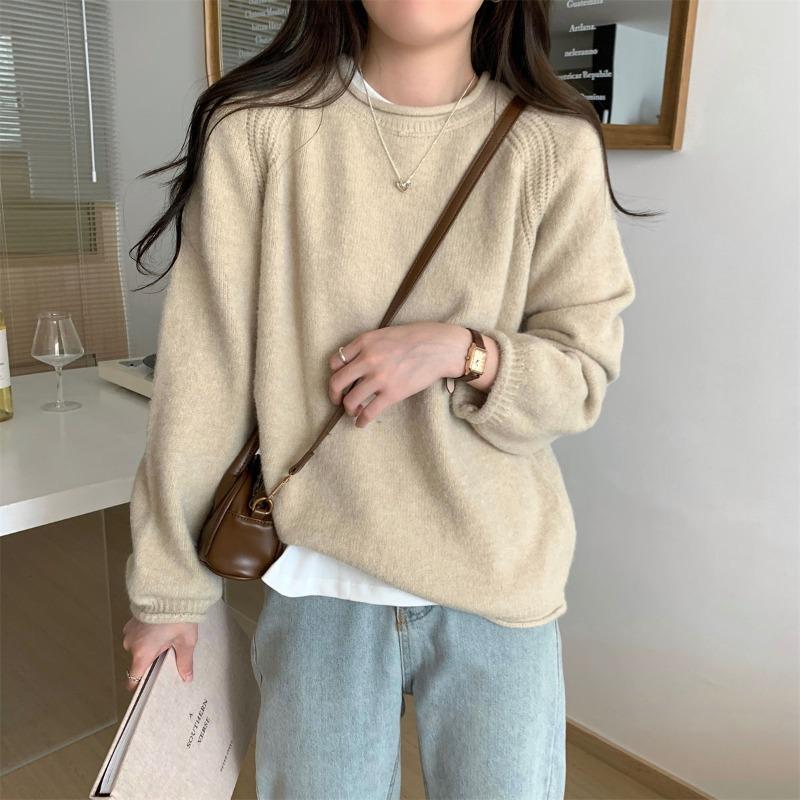 Thickened warm soft waxy sweater women's autumn and winter casual lazy style long-sleeved inner fashionable versatile bottomed knitted top