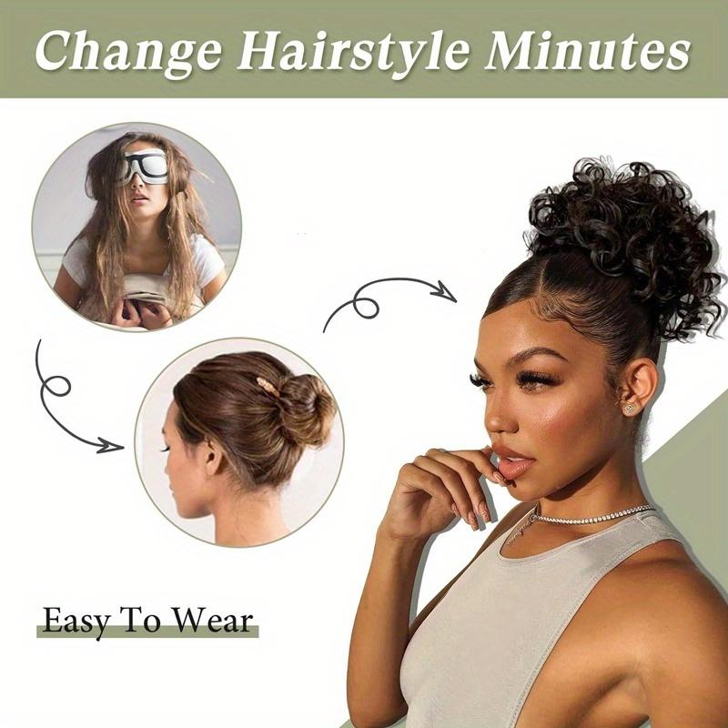 Messy Bun Hair Pieces Elastic Drawstring Fake Hairpieces Short Kinky Curly Scrunchies Ponytail Synthetic Hair Extensions for Women Daily Party Use