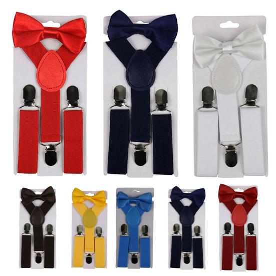 2 Stück/Set Hosenträger Krawatte Bonbonfarbe Y-Form Jungen Mädchen Verstellbare Hosenträger Schleife Krawatte für den täglichen Gebrauch