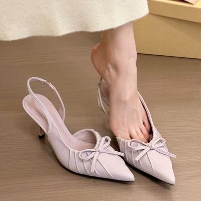 Modne Nowe Seksowne Damskie Szpilki z Węzłem Motylkowym Modne Szpiczaste Cienkie Wysokie Obcasy Sandały Slingback Buty Mule na Imprezę