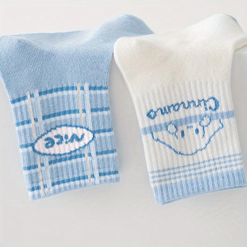 Women Cute Cartoon Mid Calf Socks Breathable Cotton Casual Socks 5 Pairs Pack Comfortable Soft Daily Wear