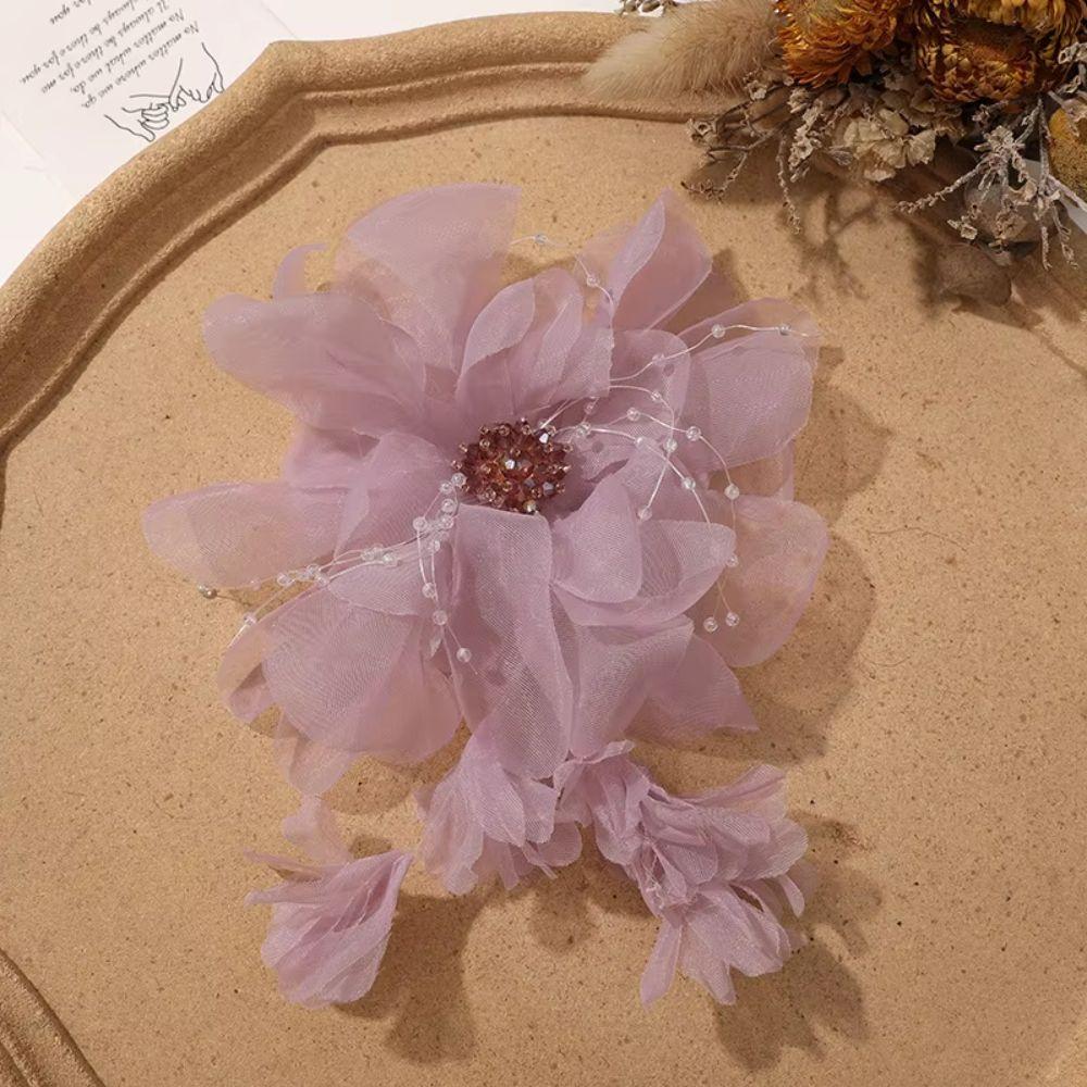 Reusable Handmade Flower Brooch Tassels Fabric Corsage Elegant Organza Flower Applique  Dance