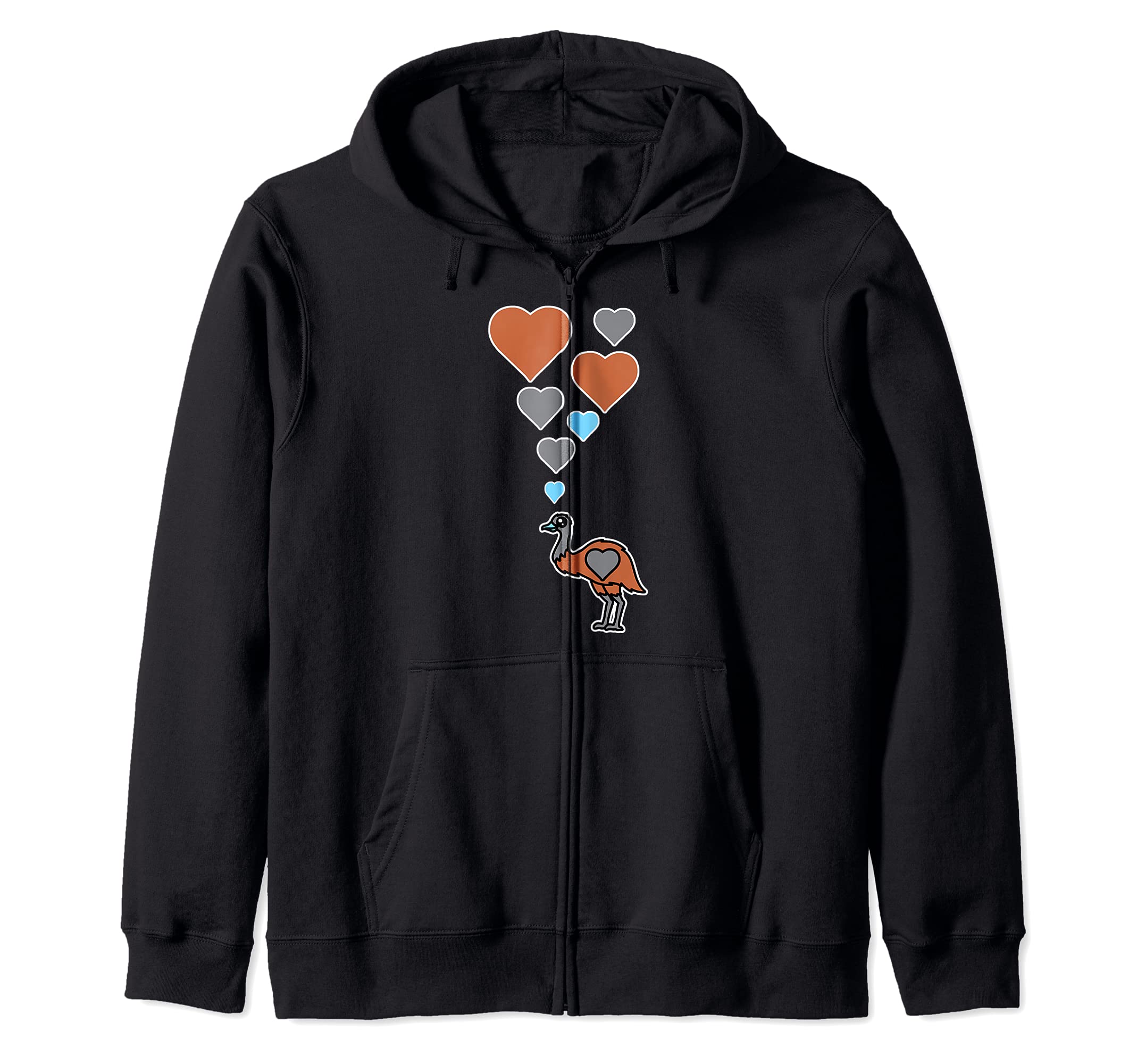 

Cute Emu With Hearts Hearts cute emu zip hoodie - чорний