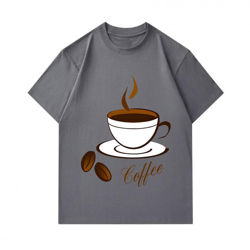 Men's 100% Cotton Crew Neck Short Sleeve T-Shirt, Stylish Coffee Cup Printed Casual Lightweight Tee For Daily Wear, Coffee Beans Pattern Soft Breathab