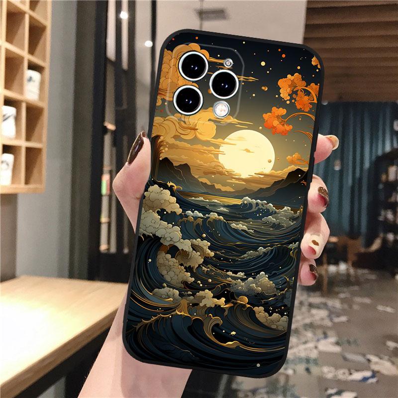 Beautifull Landscape Moon Wave Art Phone Case For Iphone 15 14 Pro Max 13 12 11 Pro Max XSMax XR 12 13 Mini 14 Plus