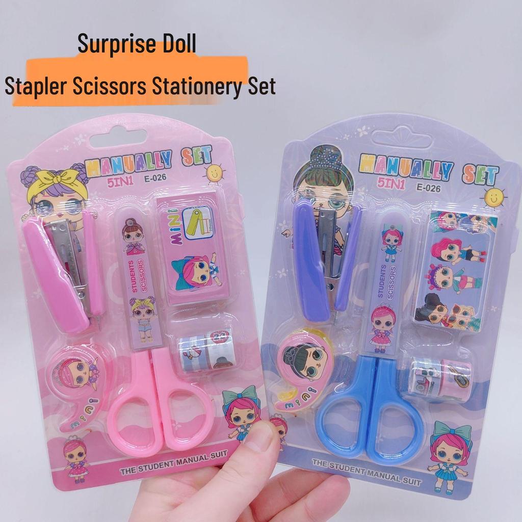 Adorable Student Stationery Set: High-Quality Scissors, Stapler, Tape & Stickers - Perfect Gift for Children's Learning