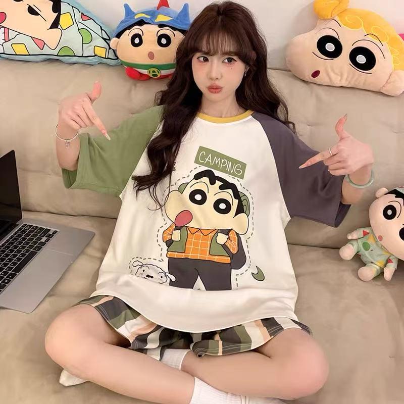 Women's Plus Size Summer Cartoon Pajama Set - Cute Donald Duck Short Sleeve Homewear