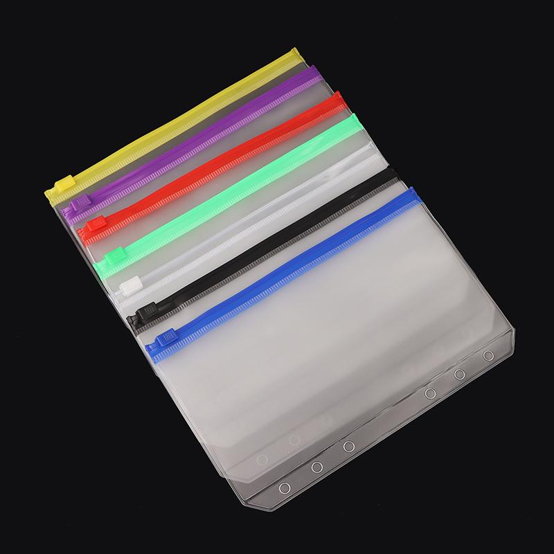 6Pcs A6 Waterproof Pvc Cash Budget Envelopes Zipper Binder Pouches 6-Hole Binder Pockets For Notebook Planner Journey Binders