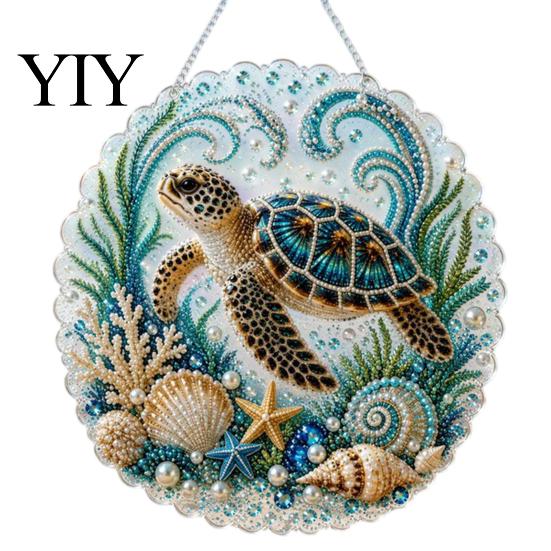 Stress Relief Creative Activity Coastal Faux Pearl Painting Kit, Ocean Theme Art DIY Sparkling Gemstone Crafting Sea Animal Ornament Craft Kit