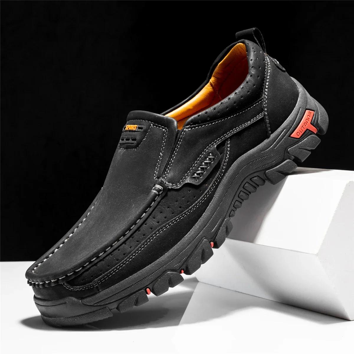 

Handmade Shoes Genuine Leather Casual Shoes For Men Flat Platform Walking Shoes Outdoor Footwear Loafers Large Size 47
