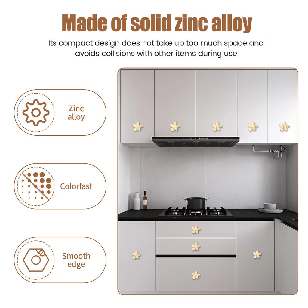 8 Stück Goldene Blume Schubladengriffe Zinklegierung Verschleißfest Rostfrei Schrankgriff Einzelbohrung mit Schrauben für Kleiderschrank Bücherregal