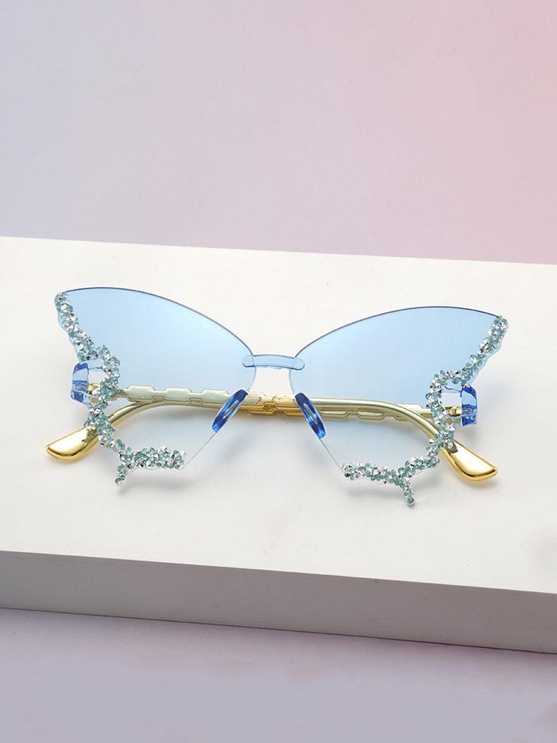 

Butterfly Shaped Rhinestone Sunglasses For Women Rimless Gradient Color Eyewear Trendy Fashion Sun Glasses For Party KJ164