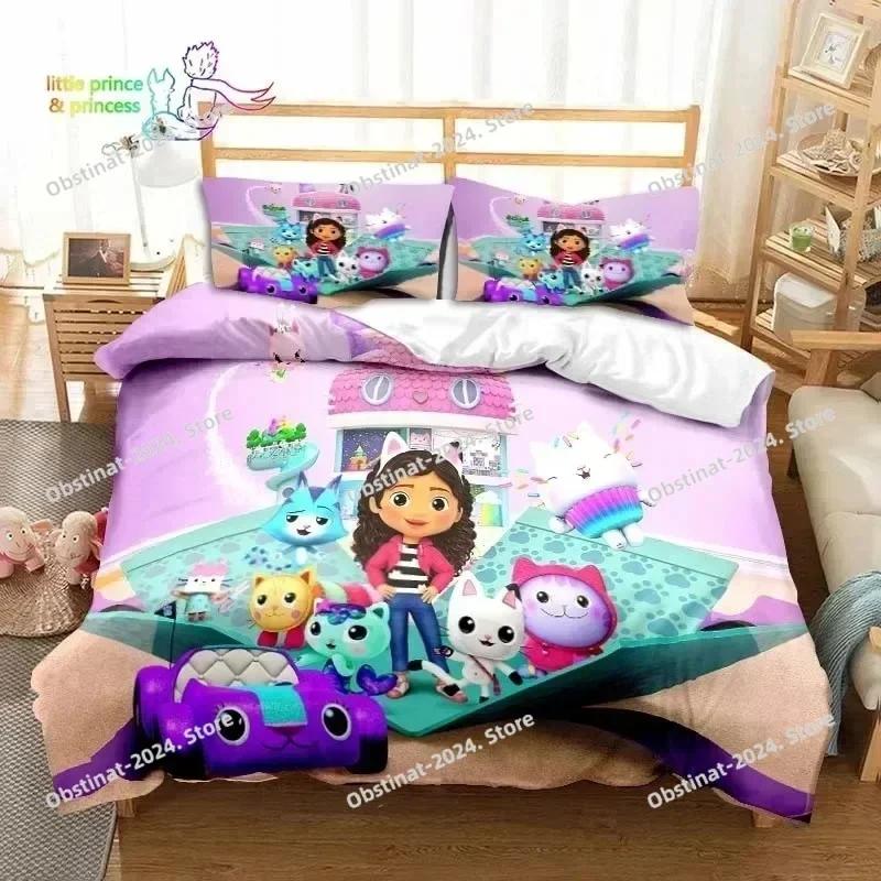 Gabby's Dollhouse Cartoon 3D Bedding Set Printed Single Comforter Quilt Bed Duvet Cover Pillow Case 3 Pieces Set Kids Adult Size