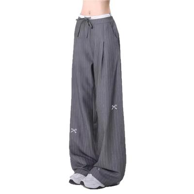 New Striped Bow Women's Wide-leg Pants Casual High-waisted Straight-leg High-end Summer Suit Pants