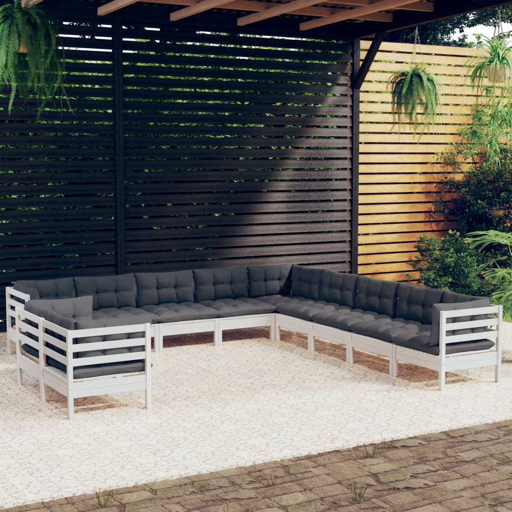 Salon de jardin 11 pcs avec coussins  bois de pin solide