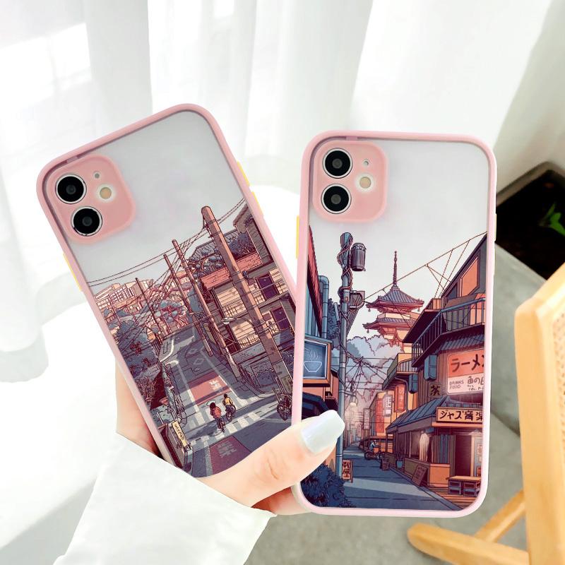 Japanese Anime Painted House scenery Phone Case For iPhone 16 15 Plus X XR XS Max 17 16 15 13 12 11 14 Pro Max Hard Matte Cover