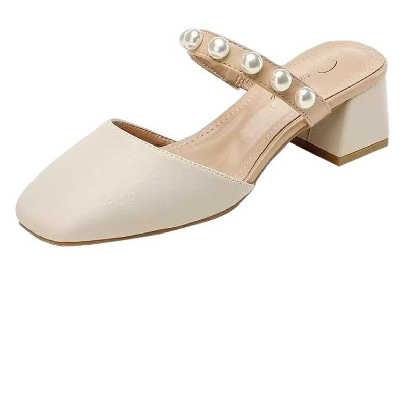 Gentle and Cool Slippers Women's New Breathable Summer Versatile Outer Wear Bag Head Half Support High Heel Slippers