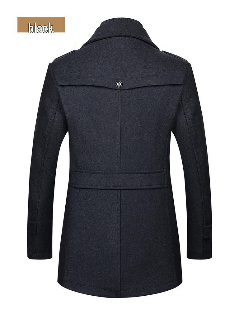 European Style Woolen Double Collar Men's Windbreaker – Vertical Zipper, Thickened Plus Size for Autumn/Winter.