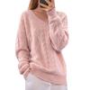 Women's Fashion V-Neck Solid Color Knit Sweater Top Pullover Casual Sweater