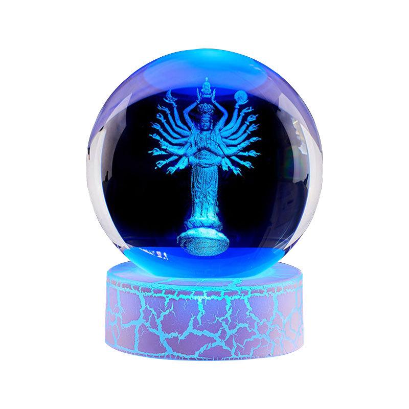 Thousand-Armed Guanyin 3D Laser Engraved Crystal Ball Night Light – Ideal Gift for Classmates or Best Friends' Birthdays