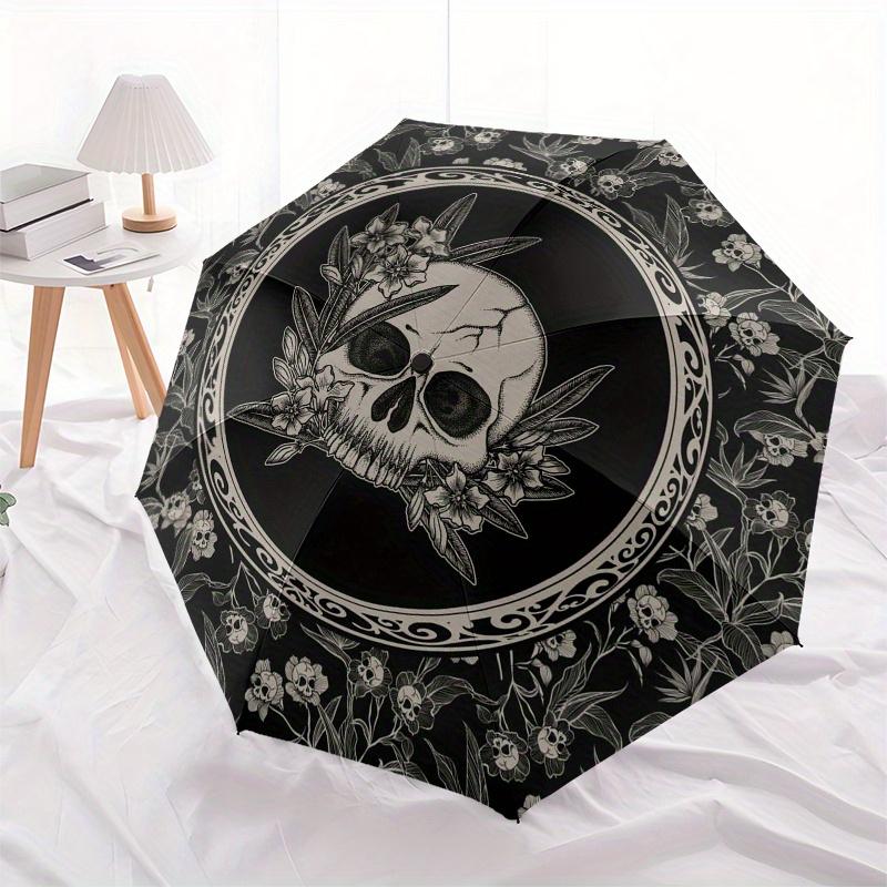 Day of the Dead Skull & Floral Patterned Round RugUmbrella, Portable 3-Fold Umbrella for Men & Women,Christmas Gift ES240
