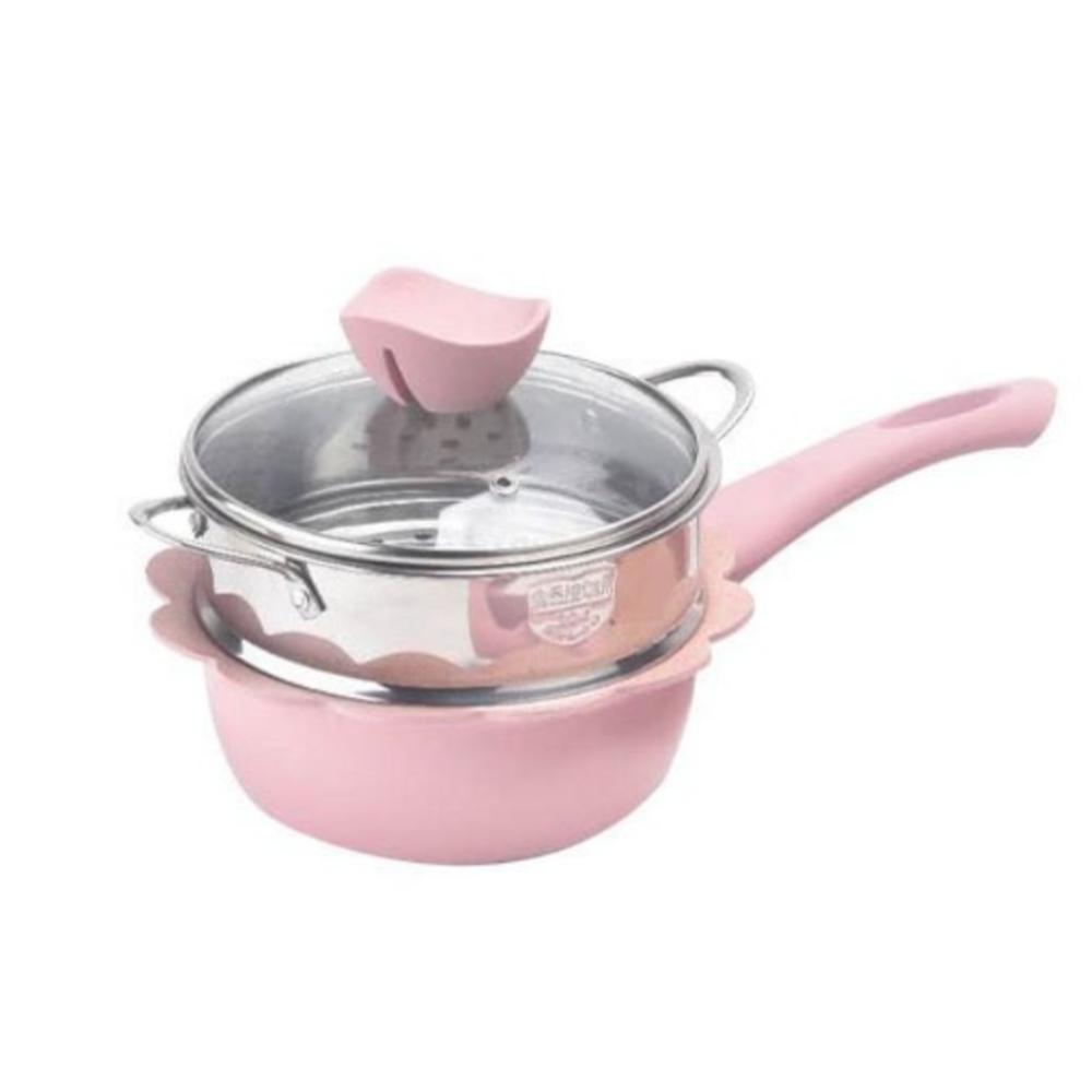 

Multifunctional Non Stick Pan with Steamer Supplementary Food Pot Induction Cooker Gas розовый