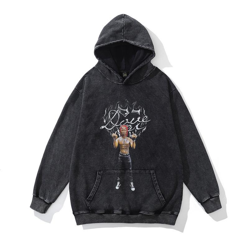European And American High Street Retro Trendy Brand Hooded Sweater Large Version White Ink Direct Injection Printing Loose Hoodie