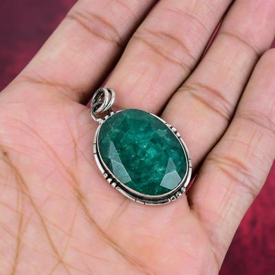 Emerald Pendant, 925 Sterling Silver Pendant Gemstone Jewelry, Handmade Pendant Amazing Jewelry, Gift For Her