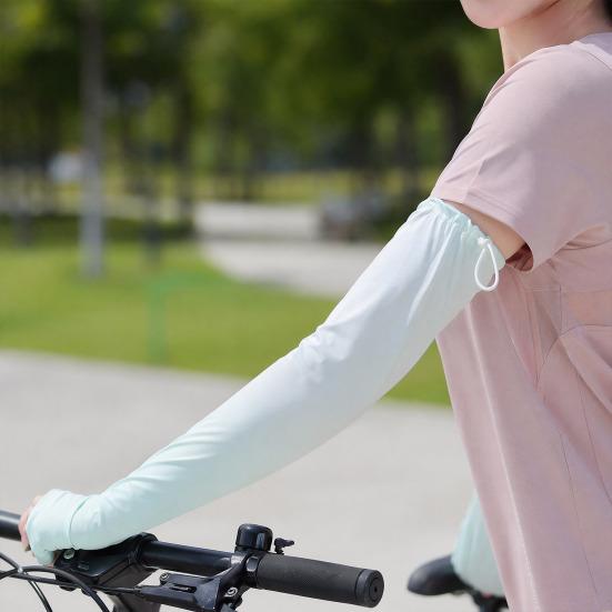 Drawstring Sun Protection Sleeves for Women, UPF50+ Anti-Slip Adjustable Arm Sleeves, Gradient Cooling Ice Silk Sleeve, UV Protection Arm Covers for