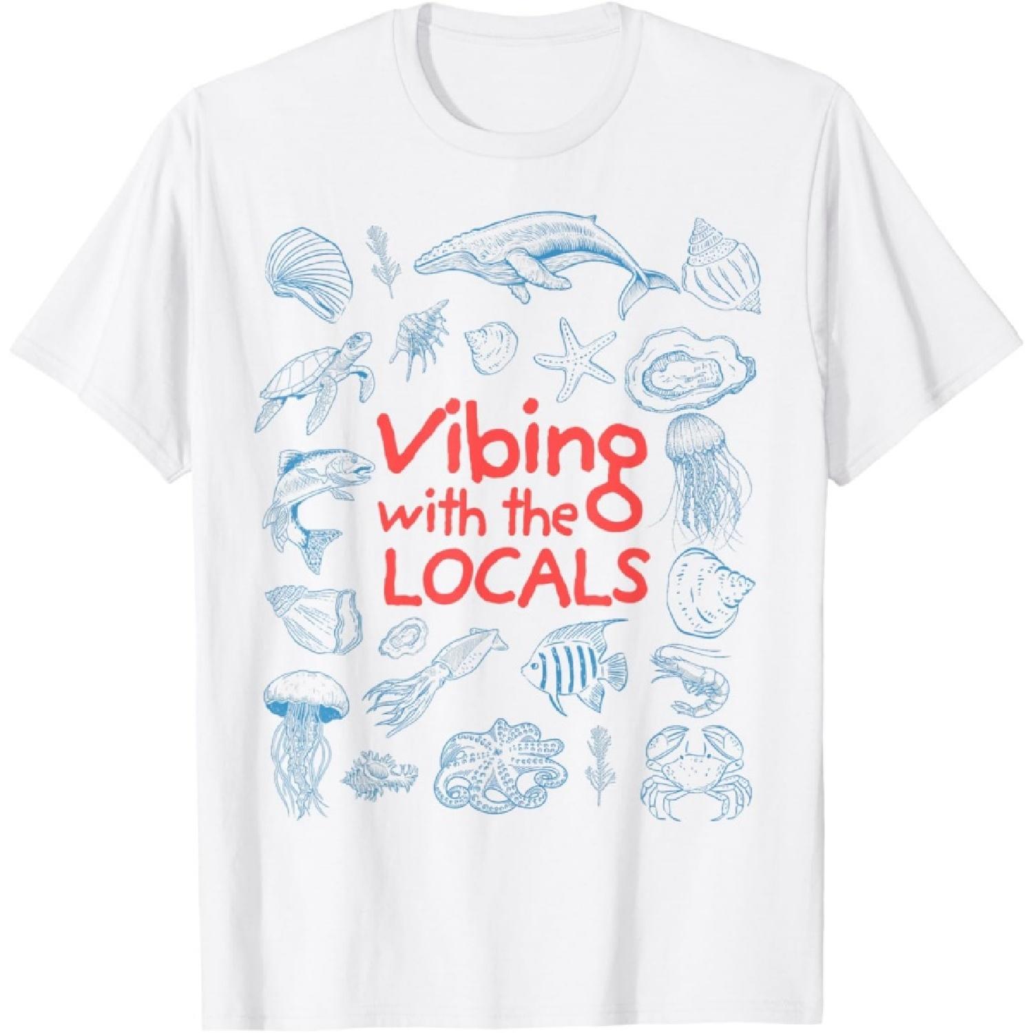 Футболка с летним пляжным дизайном  Океанская тематика: Общение с местными  S