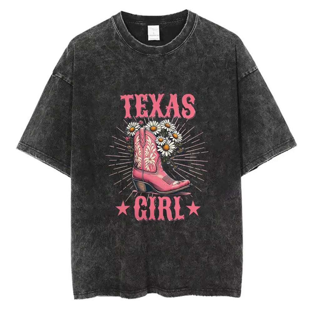 Vintage Washed Western Cowboy Boot Graphic Print Oversized T-Shirt Crew Neck Tee for Country Lovers