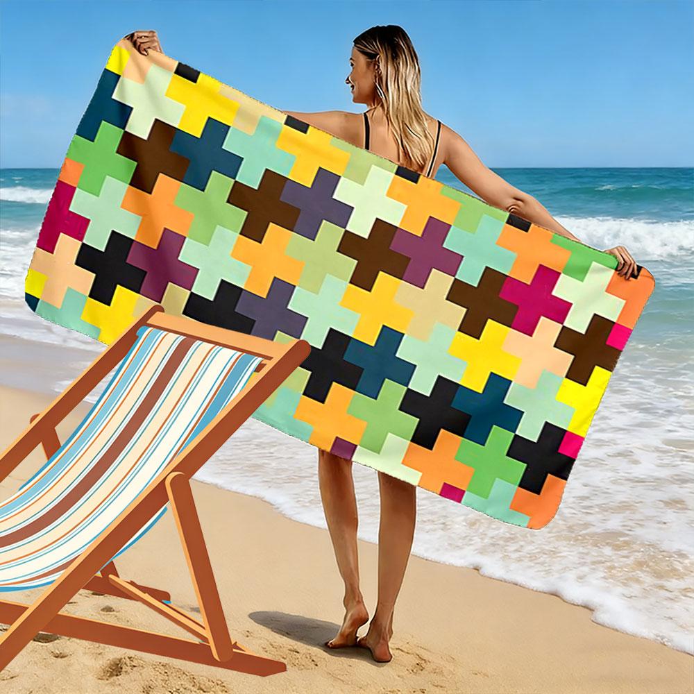 Colorful Geometric Plus Pattern Beach Towel Quick-drying for Travel Outdoor Sports Jogging Beach and Swimming