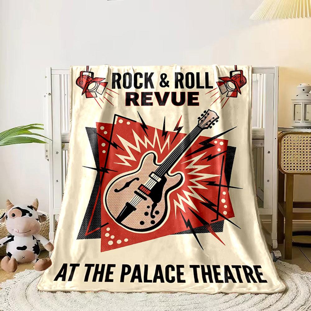 

A guitar with red bursts, lightning bolts, and theater lights above. for all seasons blanket lunch break throw gift 80cm x 120cm