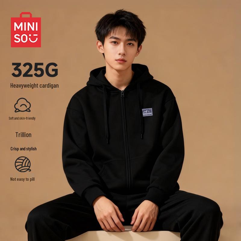 MINISO Men's American Retro Zip-Up Hoodie