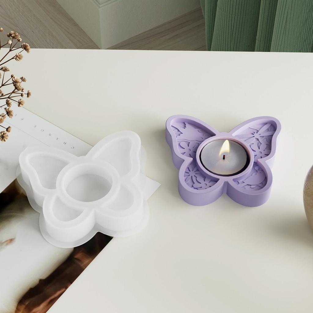3 Stück Schmetterling Blume Herzform Silikonform Kerzenständer Epoxidharz Formen Frühling Dekoration Handgefertigte Kerzenhalterform