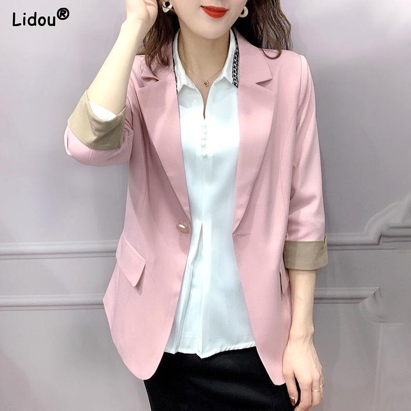 

Топы Интеллектуальная Женская Одежда С Надрезами Простота Пэчворк Свободный Рукав Три Четверти Креативный Формальный Модный Повседневный Летний S розовый