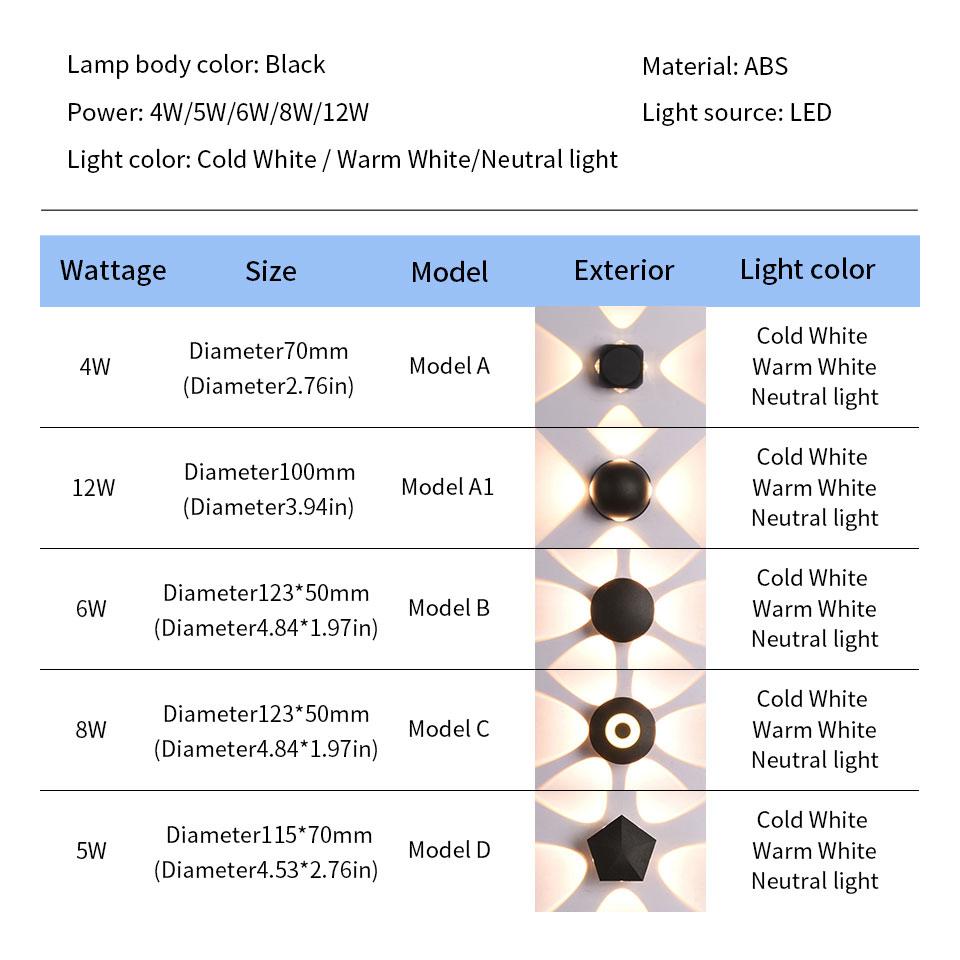 LED Wall Lights Outdoor Indoor AC85-265V 4W-12W Up & Down Wall Lamps Modern Light Decoration For Home Garden Bedroom Living Room