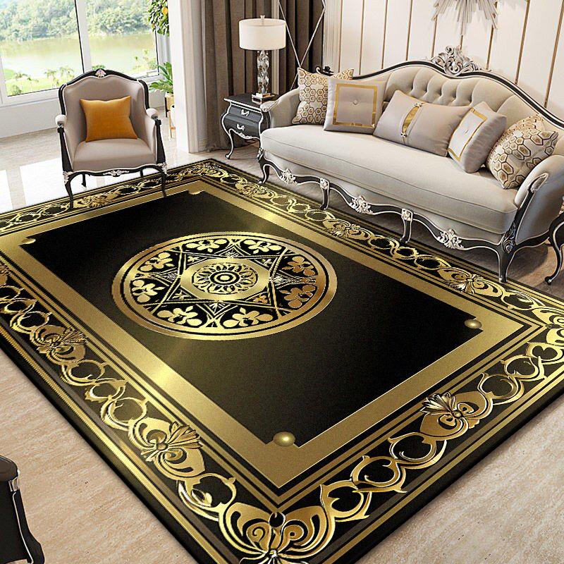 

European Style Black Golden Carpet for Living Room Luxury Decoration Home Sofa Side Antiskid Rug Bedroom Bedside Plush Floor Mat 60*90cm